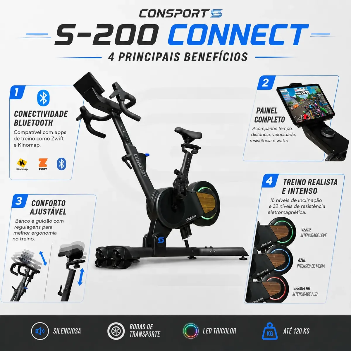 Bicicleta Spinning S200 Connect Consport - Imagem de detalhe 7