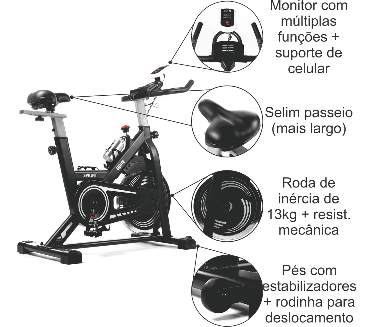 Bicicleta Spinning Sprint Odin Fit Mecânica Roda Inércia 13kg - Imagem de detalhe 9