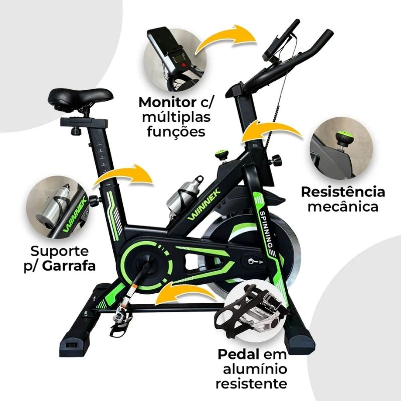Bicicleta Spinning Winnek Mecânica 13kg Verde - Imagem de detalhe 6