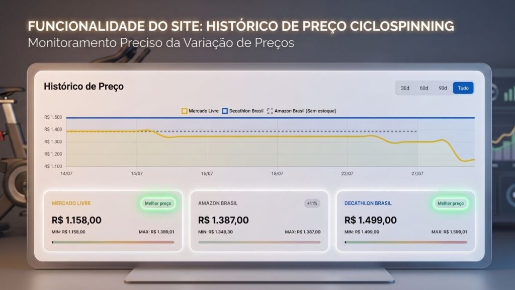 Gráfico de histórico de preços de bicicleta de spinning ao longo do tempo no CicloSpinning