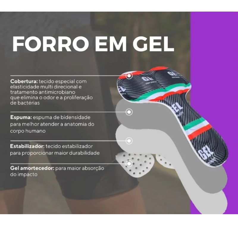 Macacão Ciclismo Feminino Brasil Copa Forro Gel Way - Imagem de detalhe 6