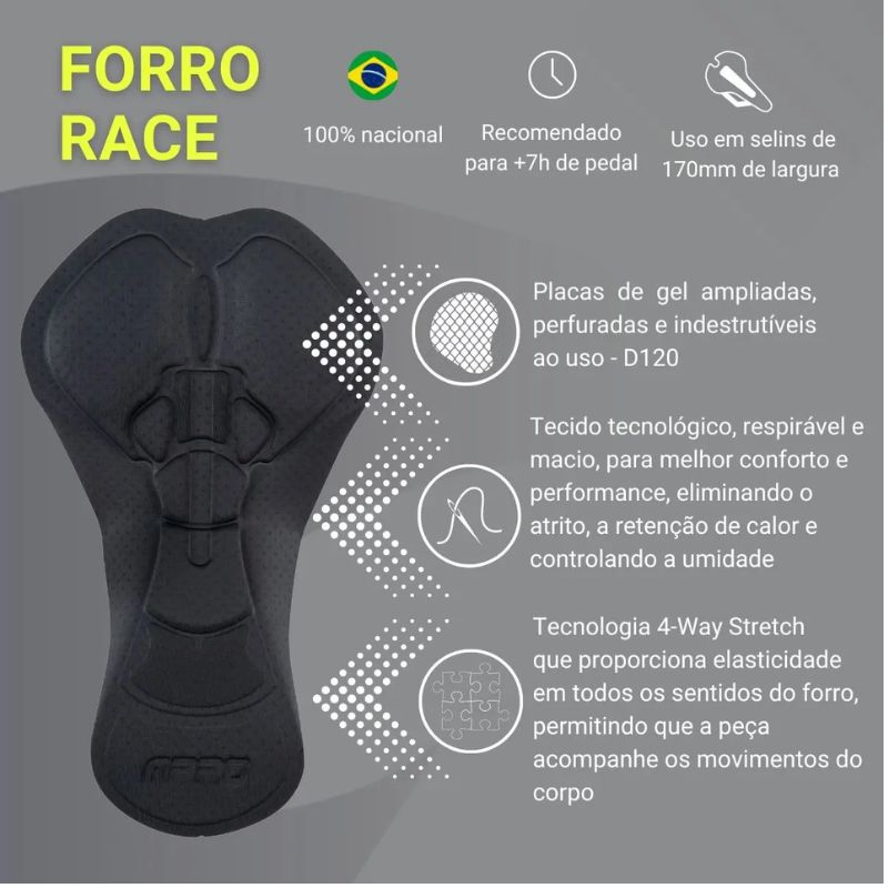 Detalhe do forro interno em gel densidade 120D da bermuda Cycle7 Race