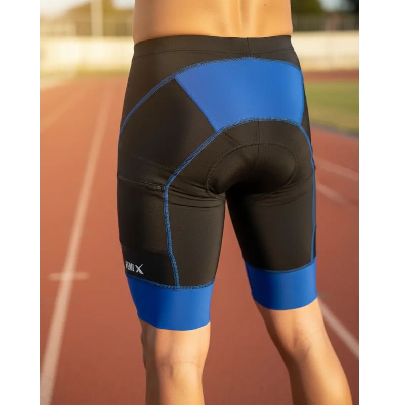 Bermuda ciclismo masculina colorida Fennix com forro de espuma e bolsos laterais com zíper.