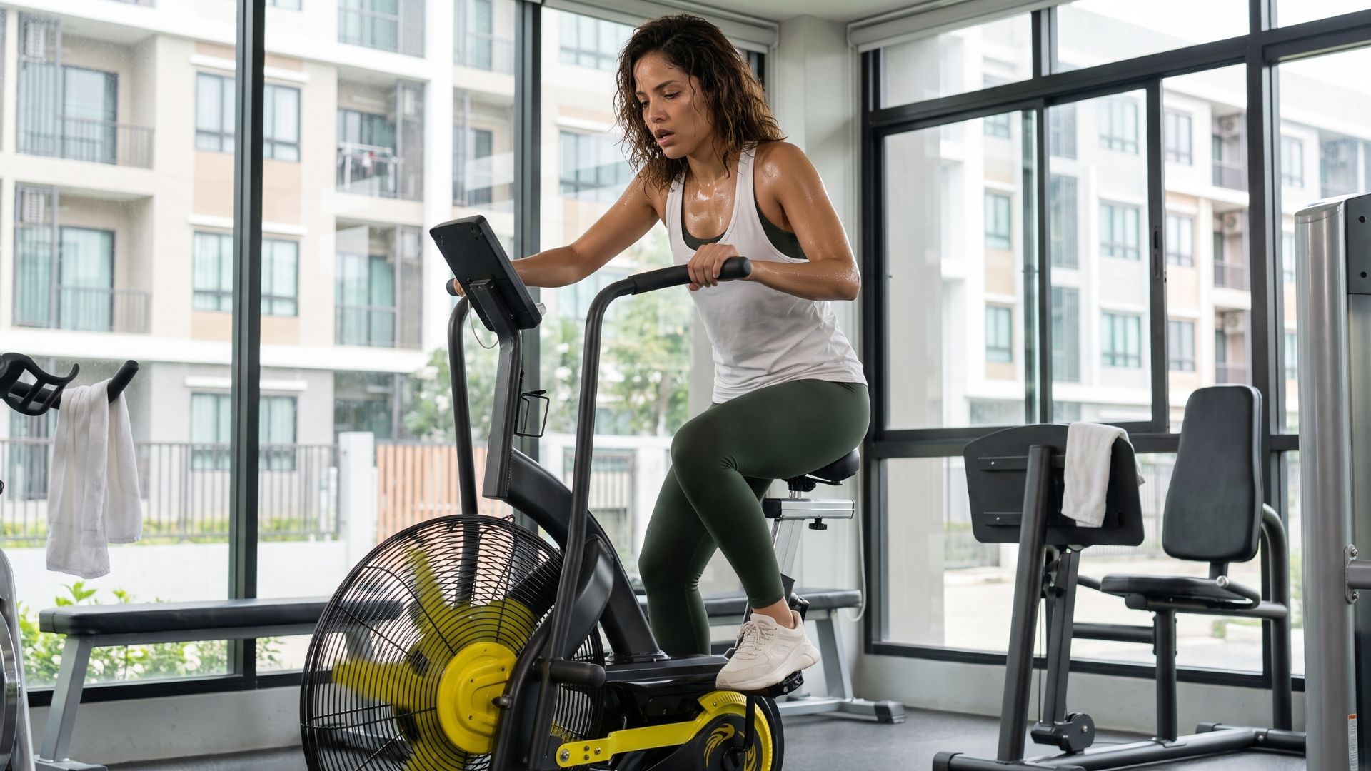 Bicicleta Ergométrica Air Bike DOAF Profissional em uma academia de condomínio