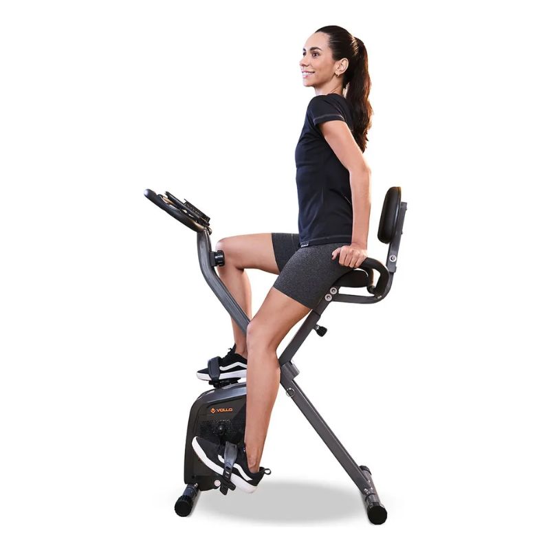 Bicicleta ergométrica dobrável Vollo X-Bike XB1-R preta em ângulo frontal.