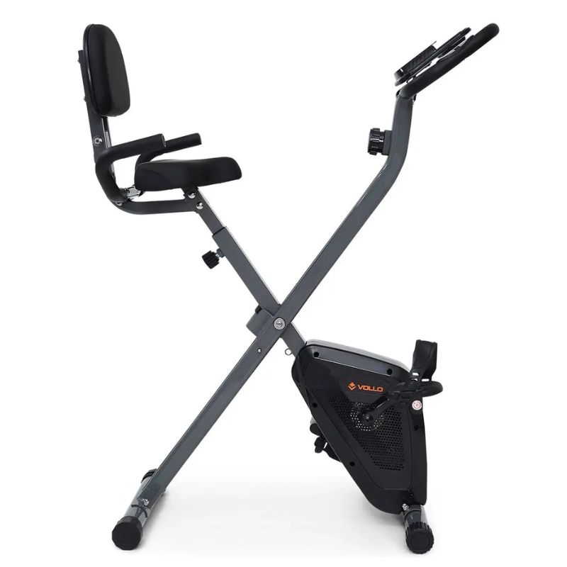 Bicicleta ergométrica dobrável Vollo X-Bike XB1-R preta em ângulo frontal.