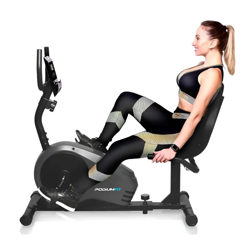 Bicicleta ergométrica horizontal PodiumFit H300 magnética vista lateral completa