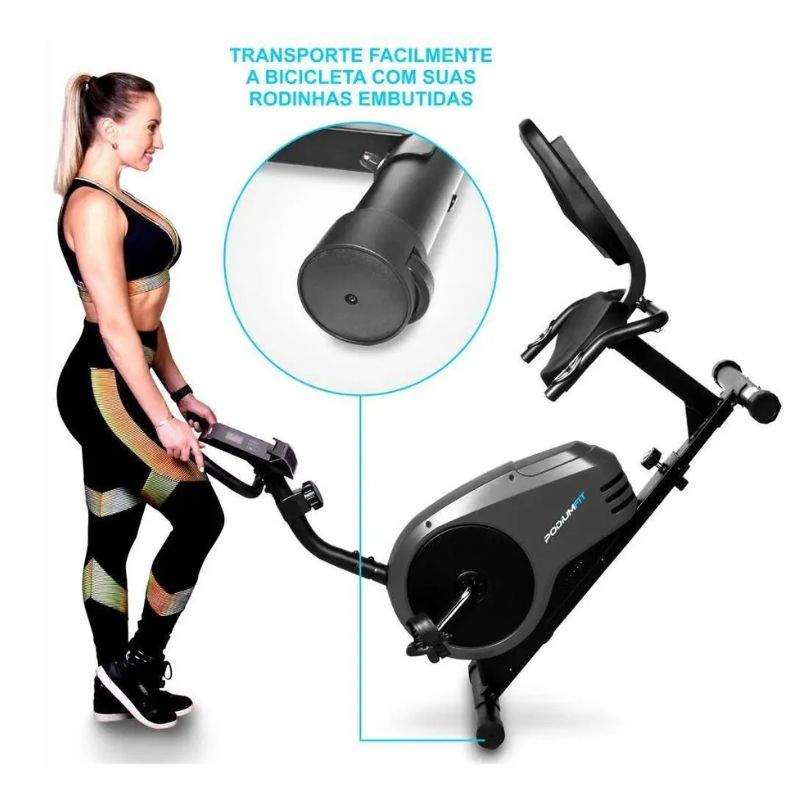 Bicicleta ergométrica horizontal PodiumFit H300 magnética vista lateral completa