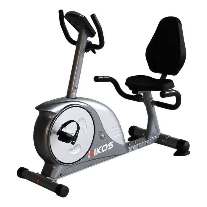 Vista lateral da bicicleta ergométrica horizontal Kikos KR56 com assento e encosto ergonômicos