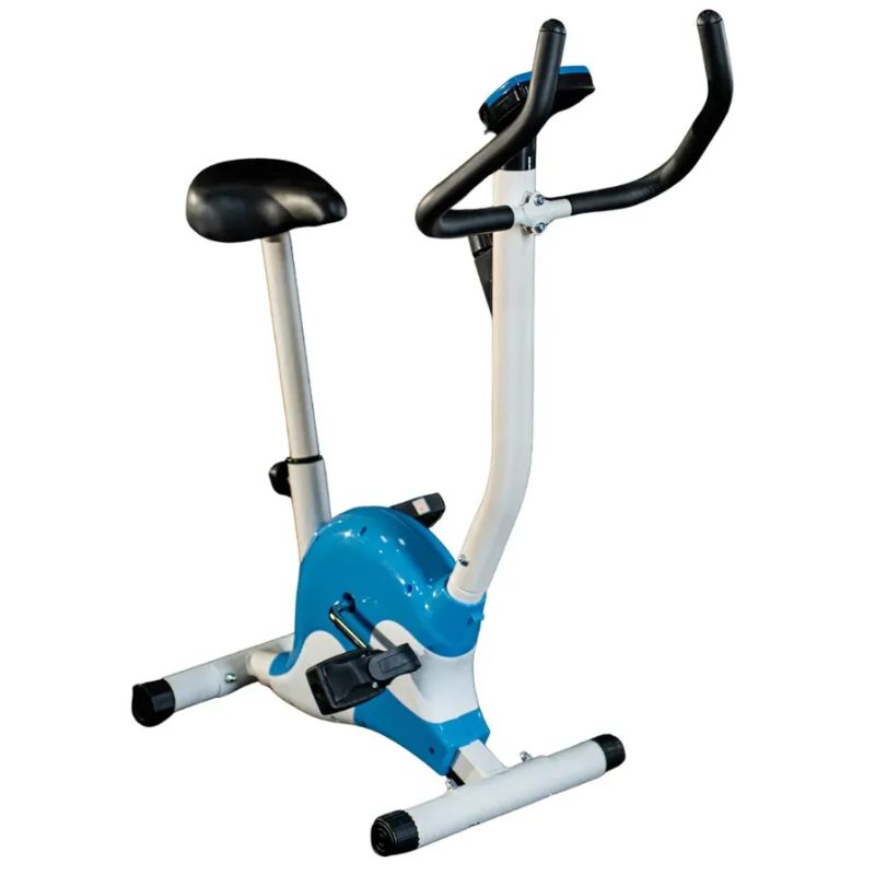 Bicicleta ergométrica vertical WCT Fitness cinza vista lateral completa