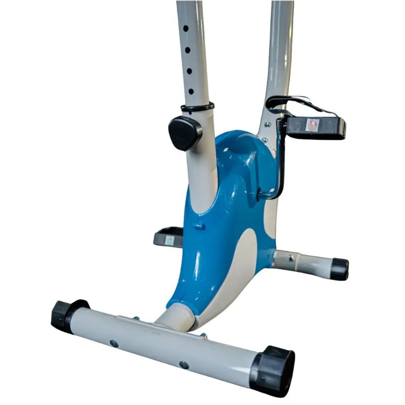 Bicicleta ergométrica vertical WCT Fitness cinza vista lateral completa
