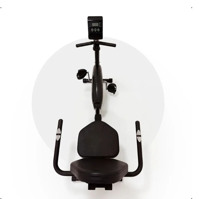 Bicicleta ergométrica horizontal magnética Winnek Horizon Max em ângulo de perfil.