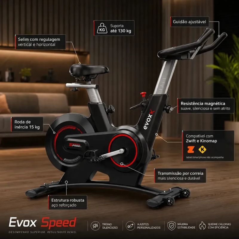 Bicicleta Spinning Magnética Evox Speed 15kg Preto - Imagem de detalhe 1