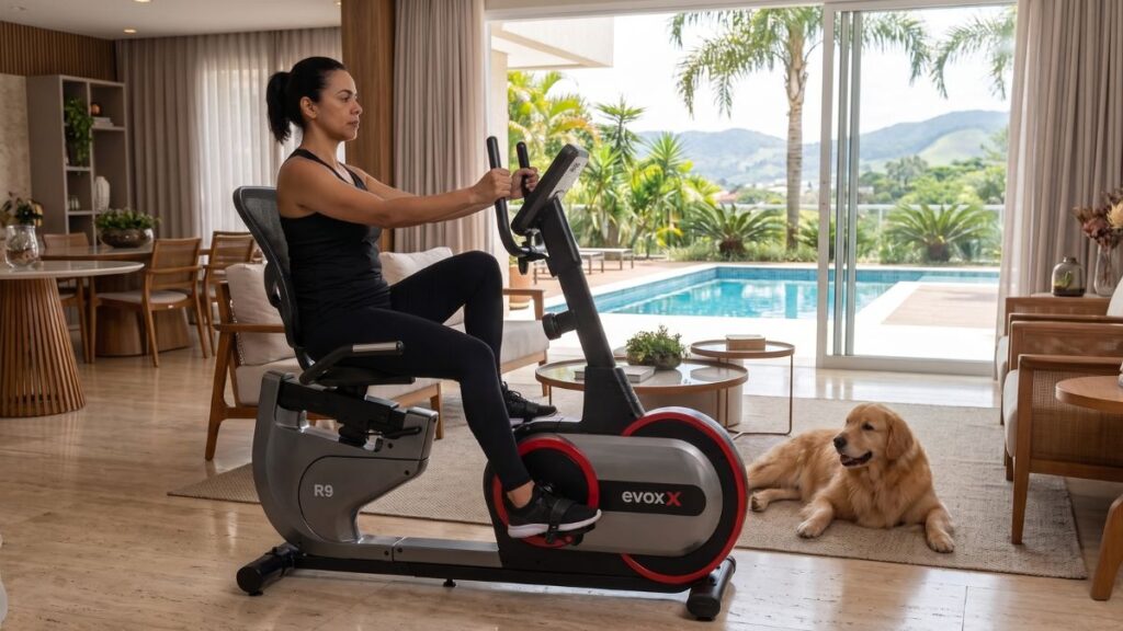 Evox Delux R9 bicicleta ergométrica horizontal magnética compacta para casa