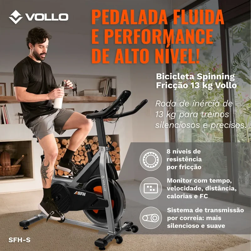 Bicicleta Spinning Vollo Sfh S Roda Inercia 13kg