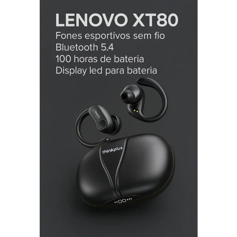 Fone Bluetooth Lenovo Thinkplus Xt80 Esportivo Preto