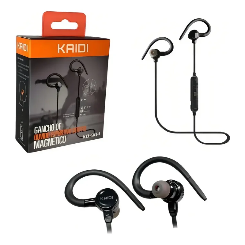 Fone De Ouvido Bluetooth Esportivo Kaidi Kd 904 In Ear Magnetico