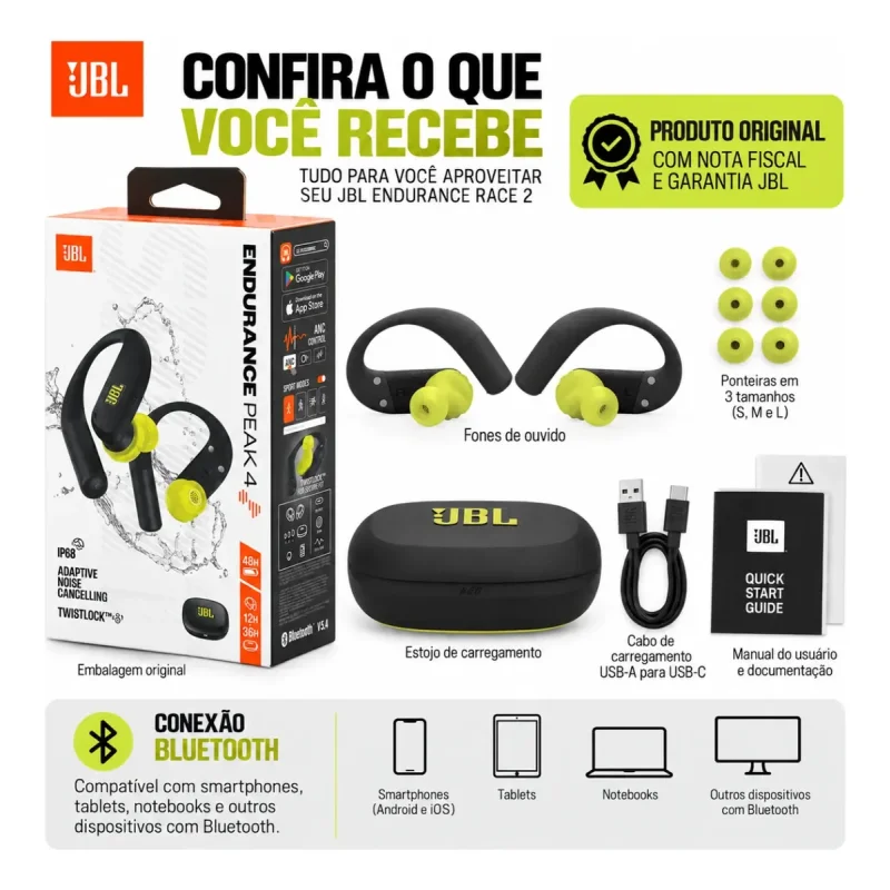 Fone De Ouvido Bluetooth Jbl Endurance Peak 4 Esportivo Anc