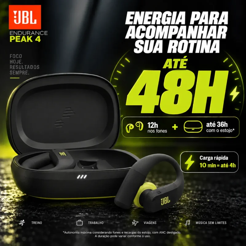 Fone De Ouvido Bluetooth Jbl Endurance Peak 4 Esportivo Anc
