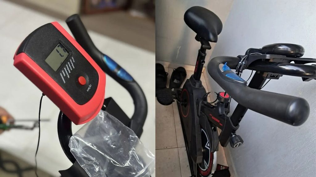 Painel digital LCD e guidão ergonômico da bicicleta spinning Sagatini Bike Premium