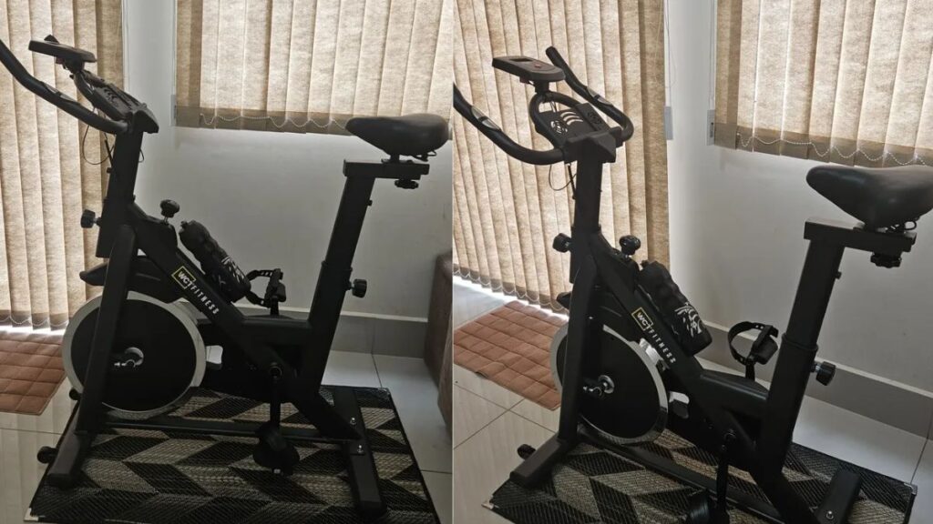 Ajuste de altura do assento e guidão da bicicleta WCT Fitness Spinning