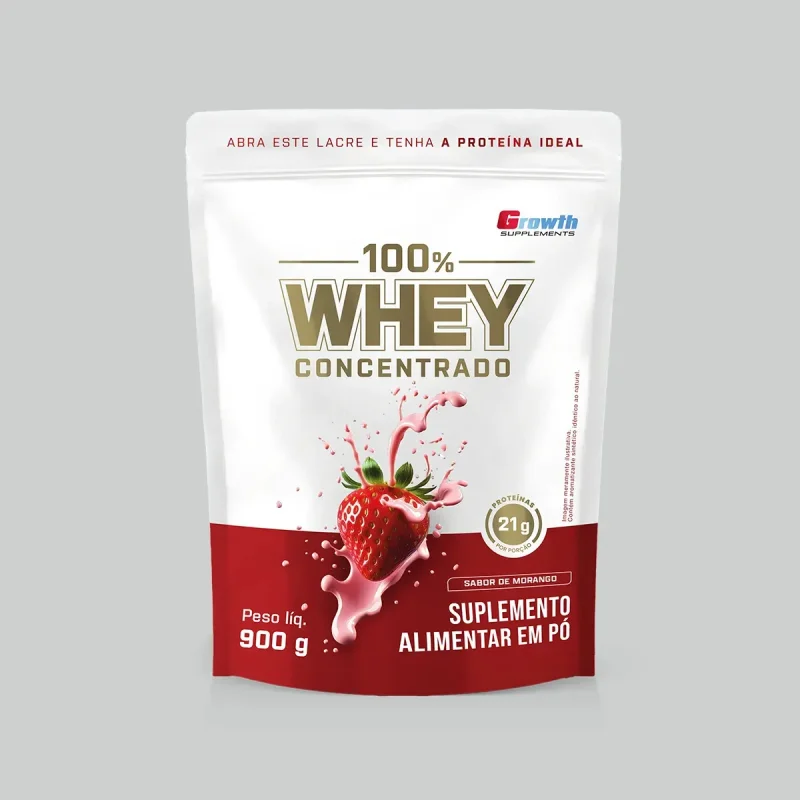 100 Whey Concentrado 900g Growth Supplements Morango