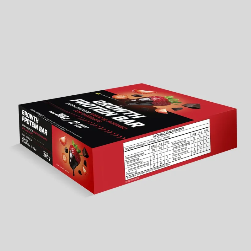 Barra De Proteina Growth Morango Com Chocolate 12 Unid