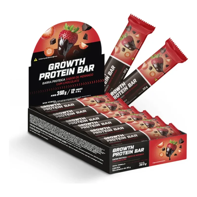Barra de Proteína Growth Morango com Chocolate 12 Unid