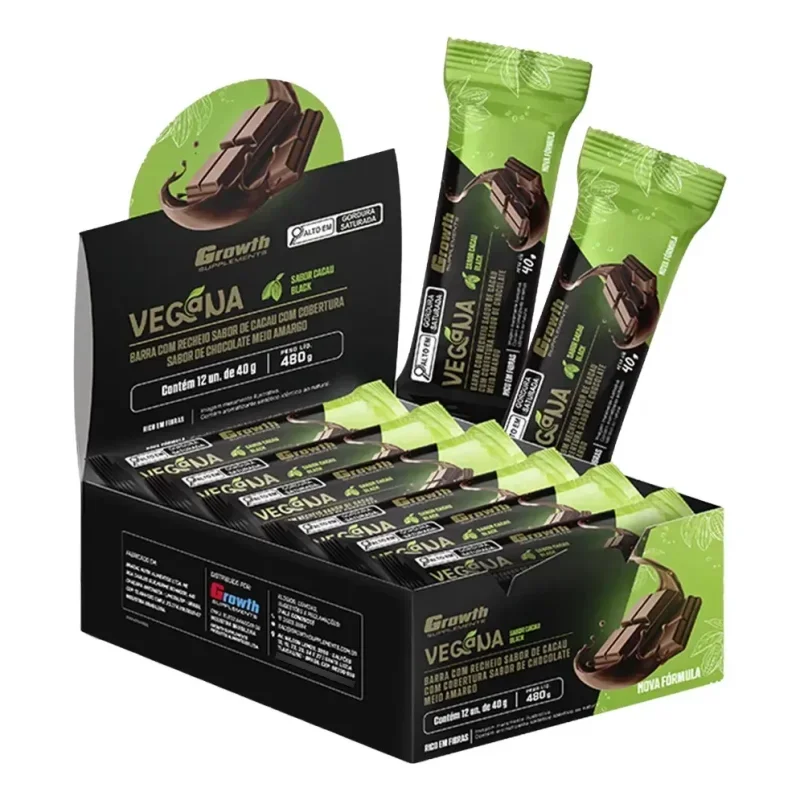 Barra de Proteína Vegana Growth Cacau Black 12 Unidades