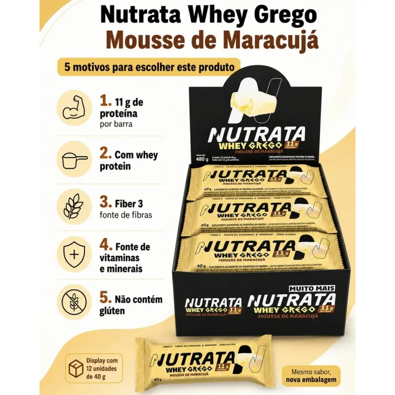 Barra De Proteinas Nutrata Whey Grego Mousse De Maracuja 12 Un
