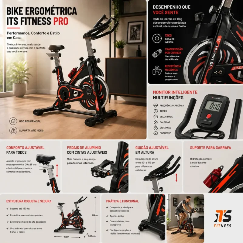 Bicicleta Spinning Its Fitness Pro 818 Roda 13kg Ate 150kg
