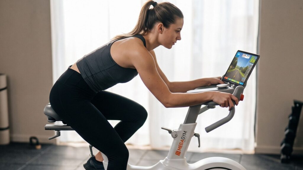 Detalhe do guidão estilo speed com trocadores de marcha da Smart Advanced 13K MegaGym