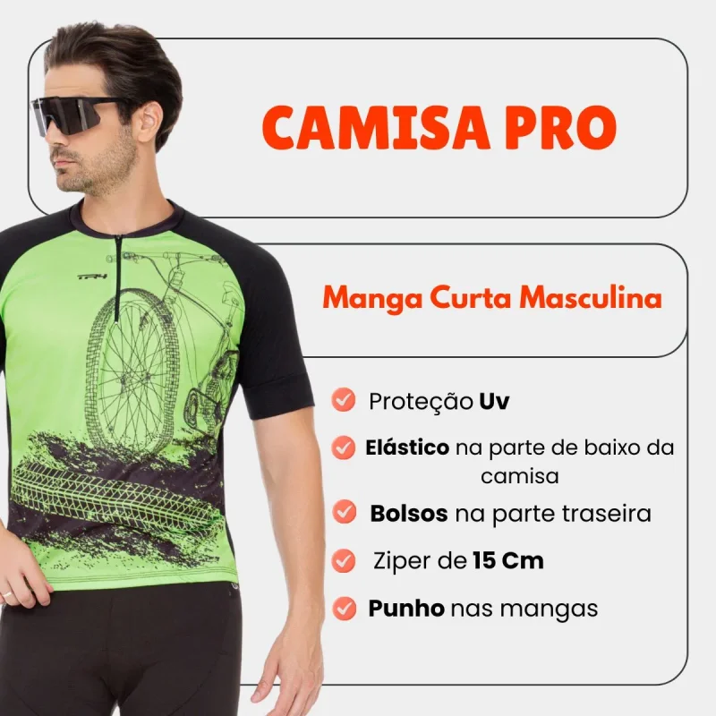 Conjunto Roupa De Ciclismo Camisa E Bermuda Almofadada
