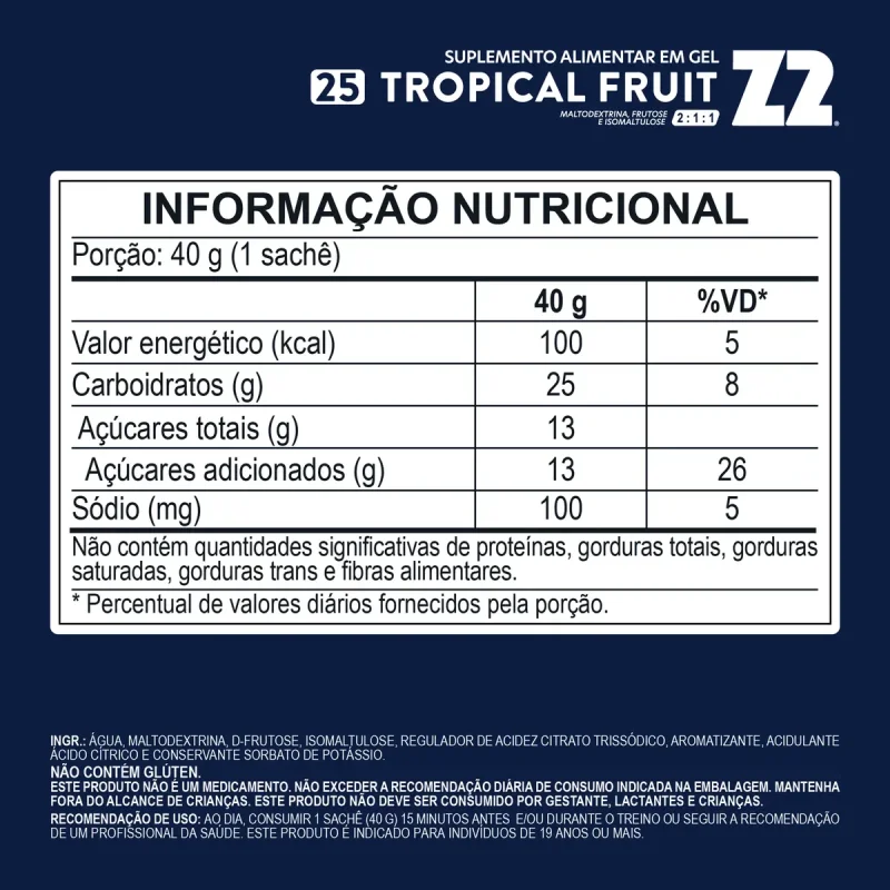 Gel Carboidrato Z2 Tropical Fruit 40g Caixa Com 10 Un