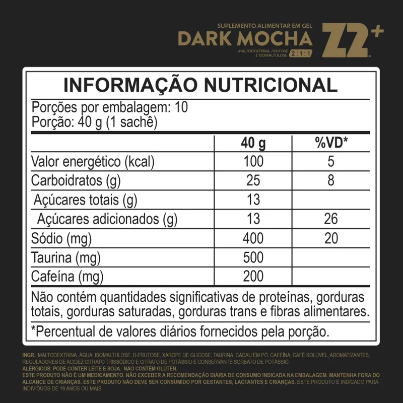 Gel Energetico Z2 Dark Mocha 40g Caixa Com 10 Unidades