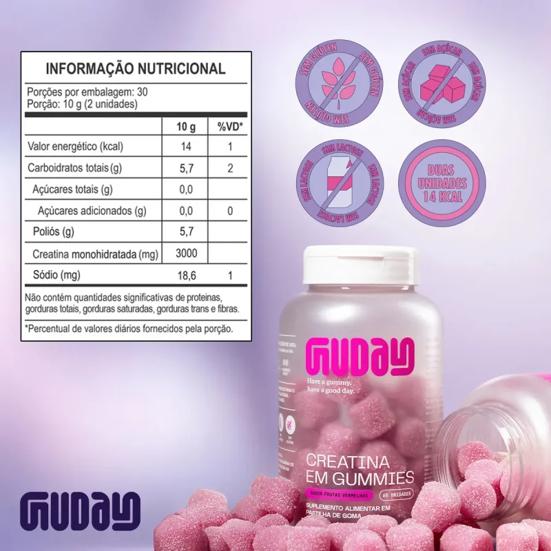 Guday Creatina Monohidratada Gummies Frutas Vermelhas 60un