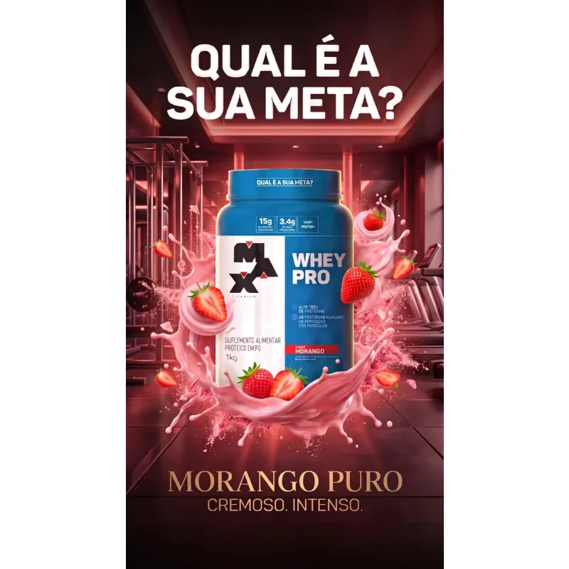 Max Titanium Whey Pro Concentrado 1kg Morango