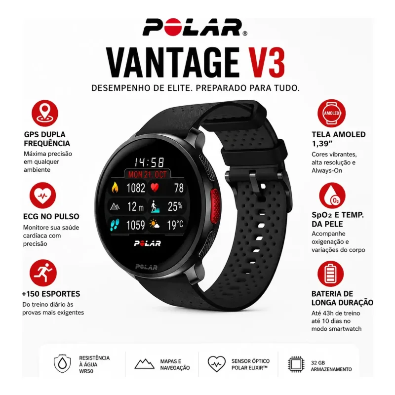 Polar Vantage V3 Relogio Gps Smartwatch Preto