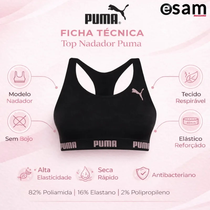 Top Puma Academia Fitness Nadador Alta Sustentacao Original