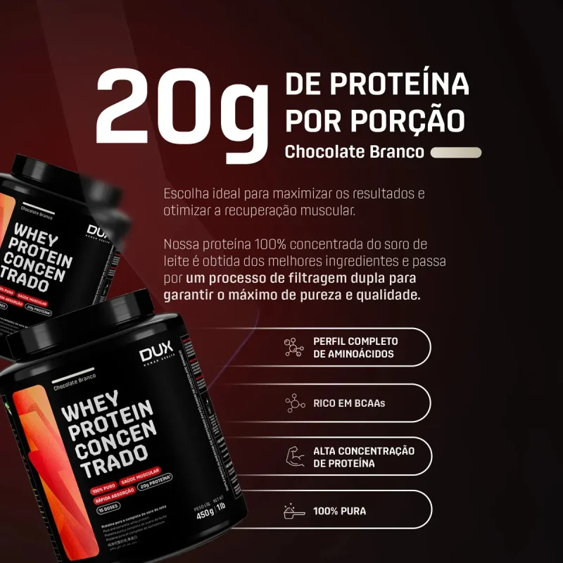 Whey Protein Concentrado Dux 450g Chocolate Branco